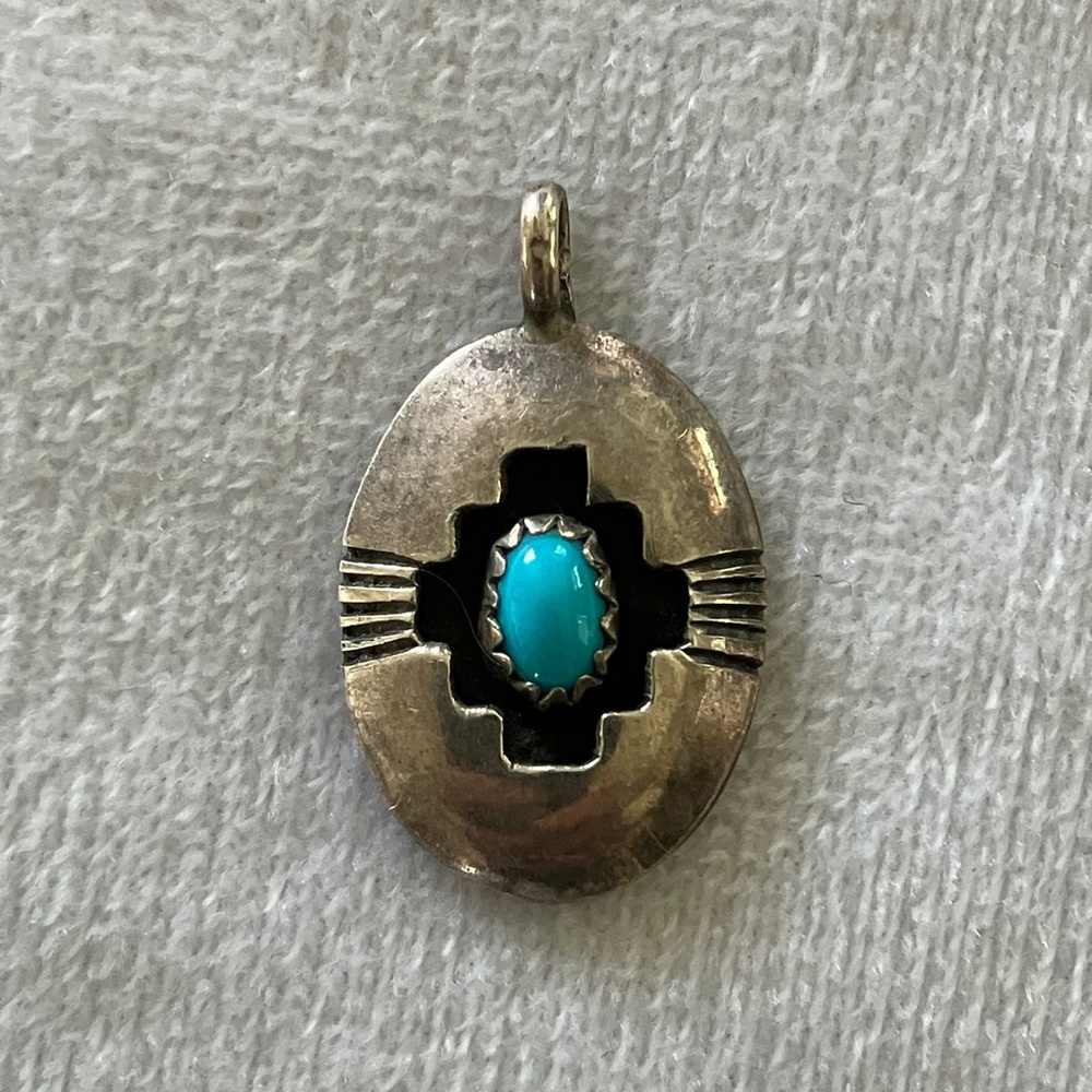 Native American PERRY Sterling Silver & Turquoise Shadow Box Pendant
